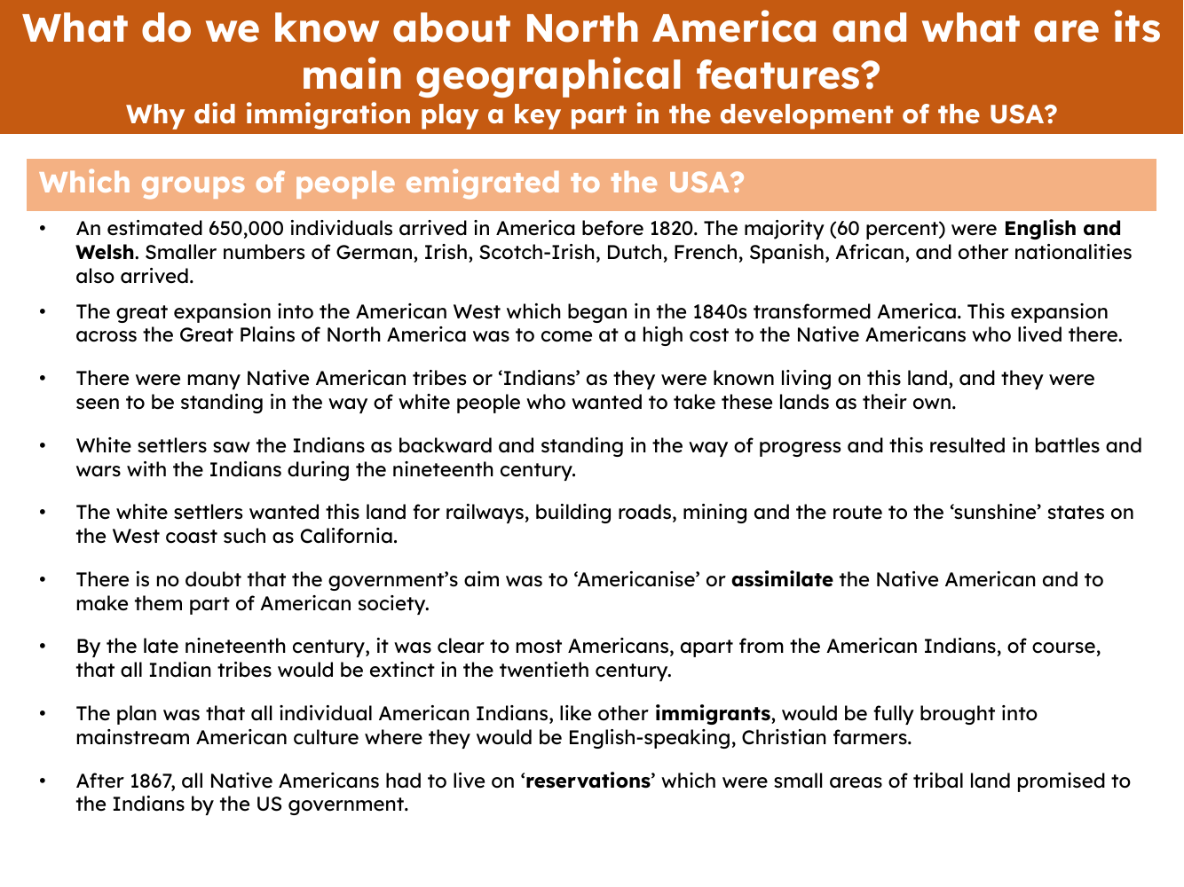 Which groups of people emigrated to the USA? - Info sheet