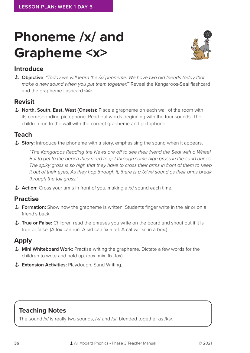 Week 1, lesson 5 Phoneme "x" and Grapheme "x" - Phonics Phase 3 - Lesson plan