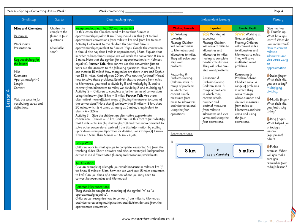 Converting Unit - Miles and Kilometres - Planning