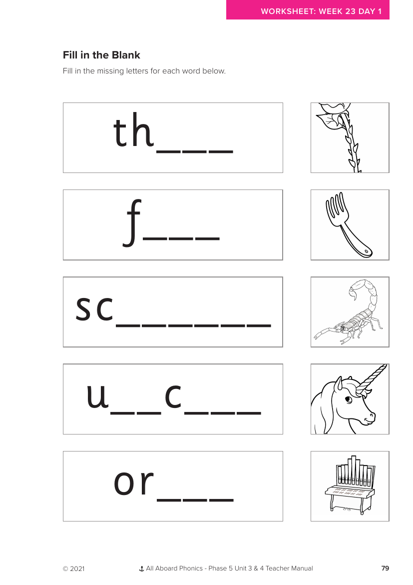 Week 23, lesson 1, Fill the Blank activity - Phonics Phase 5, unit 3 - Worksheet