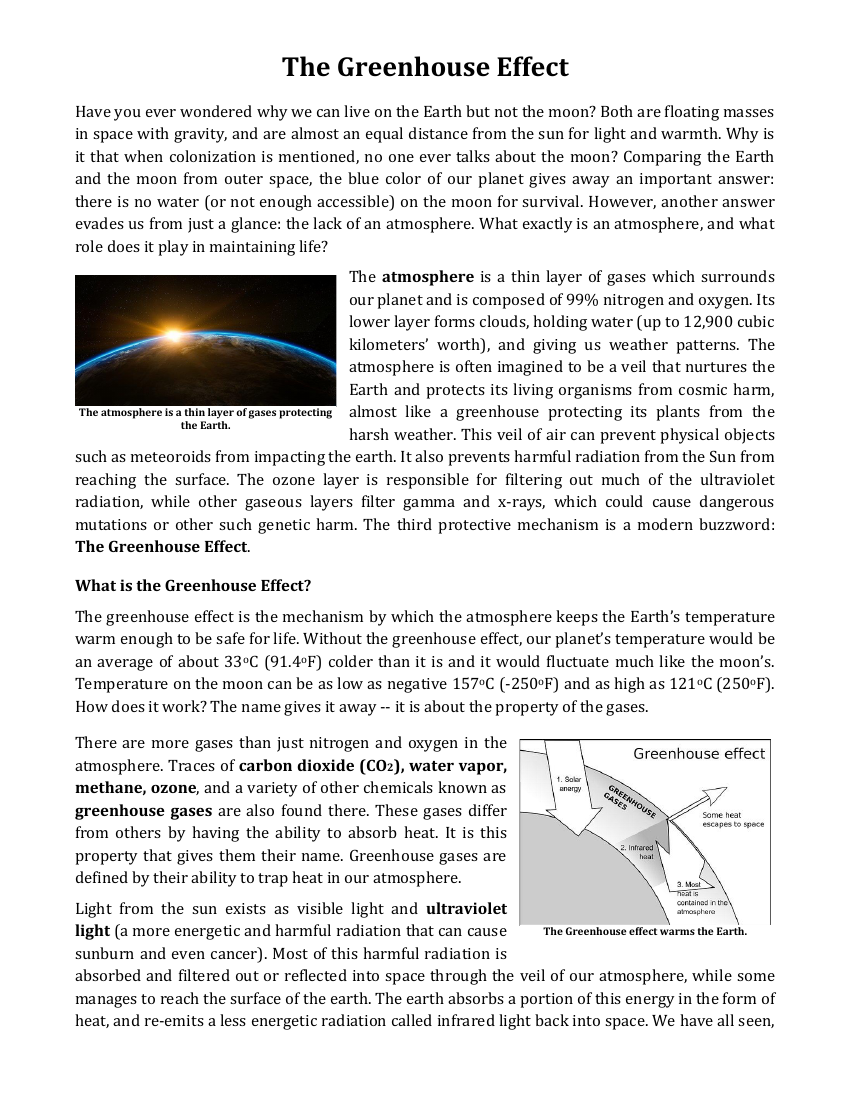 Greenhouse Effect - Reading with Comprehension Questions 2