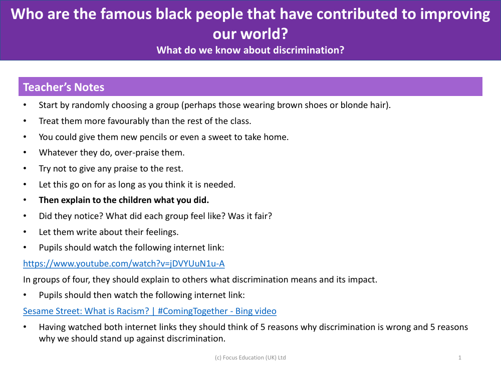 What do we know about discrimination? - Teacher's Notes