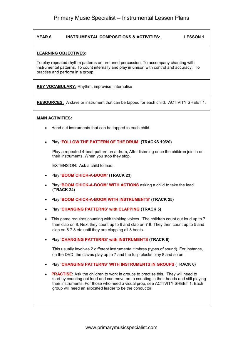 Instrumental - Year 6 Lesson 1