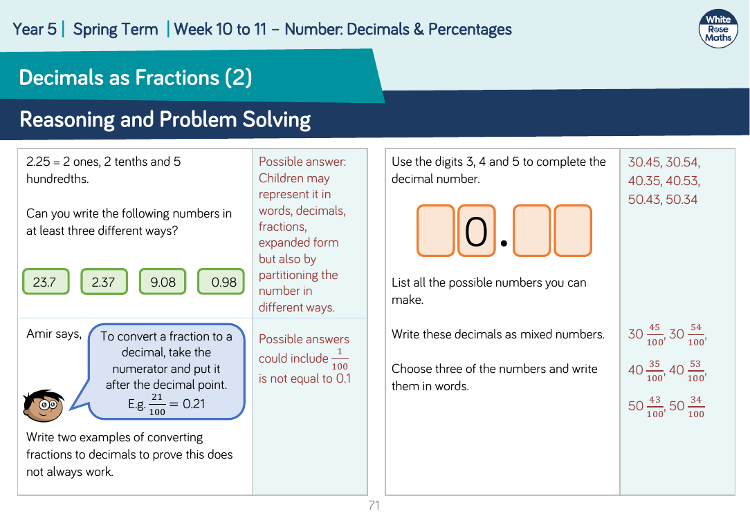 Decimals as Fractions (2): Reasoning and Problem Solving