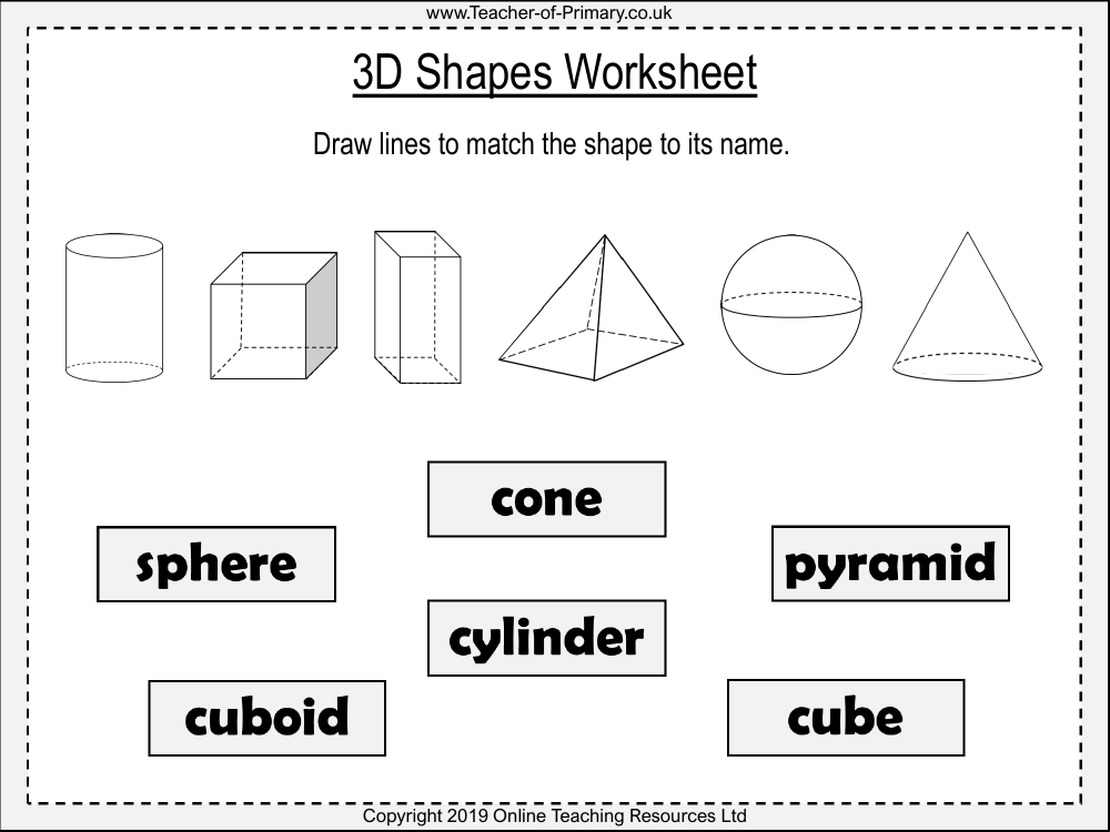 3D Shapes Worksheet Maths Year 1