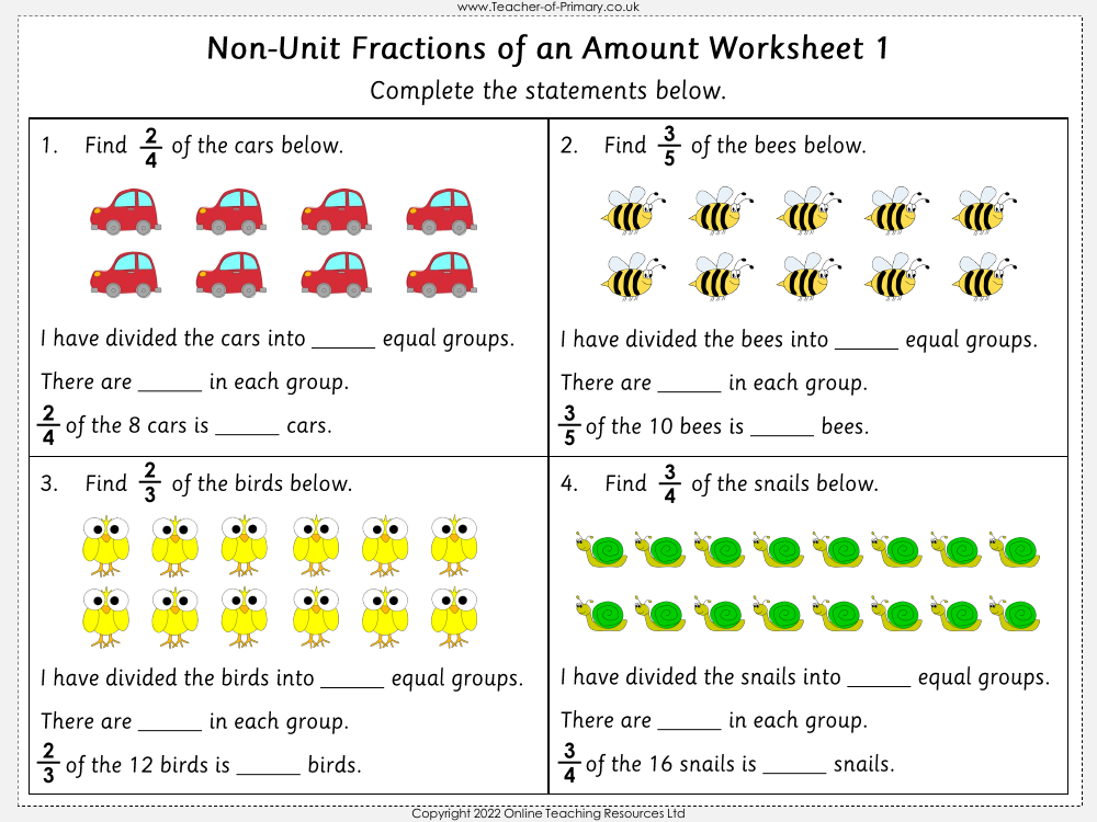 Non-Unit Fractions of an Amount - Worksheet