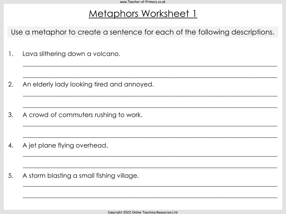 Metaphors - Worksheet