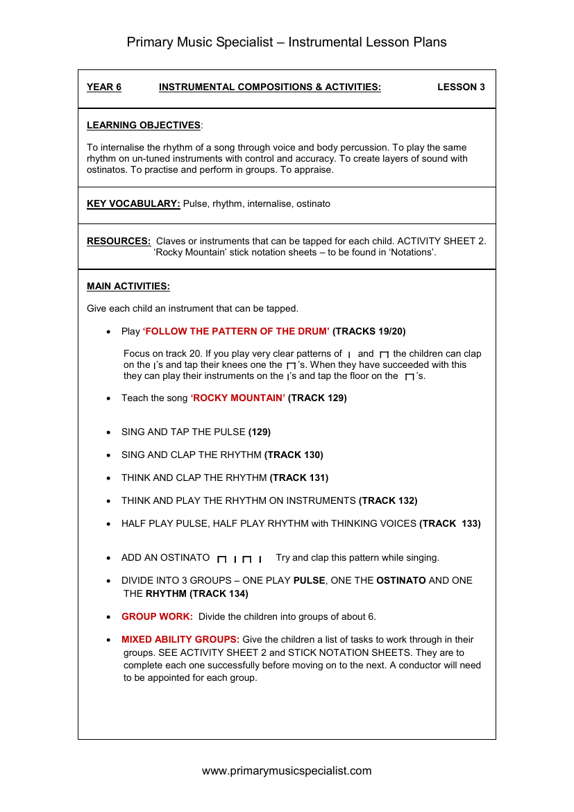 Instrumental - Year 6 Lesson 3