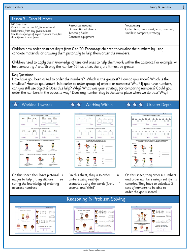 Place Value within 20 - Order numbers - Worksheet