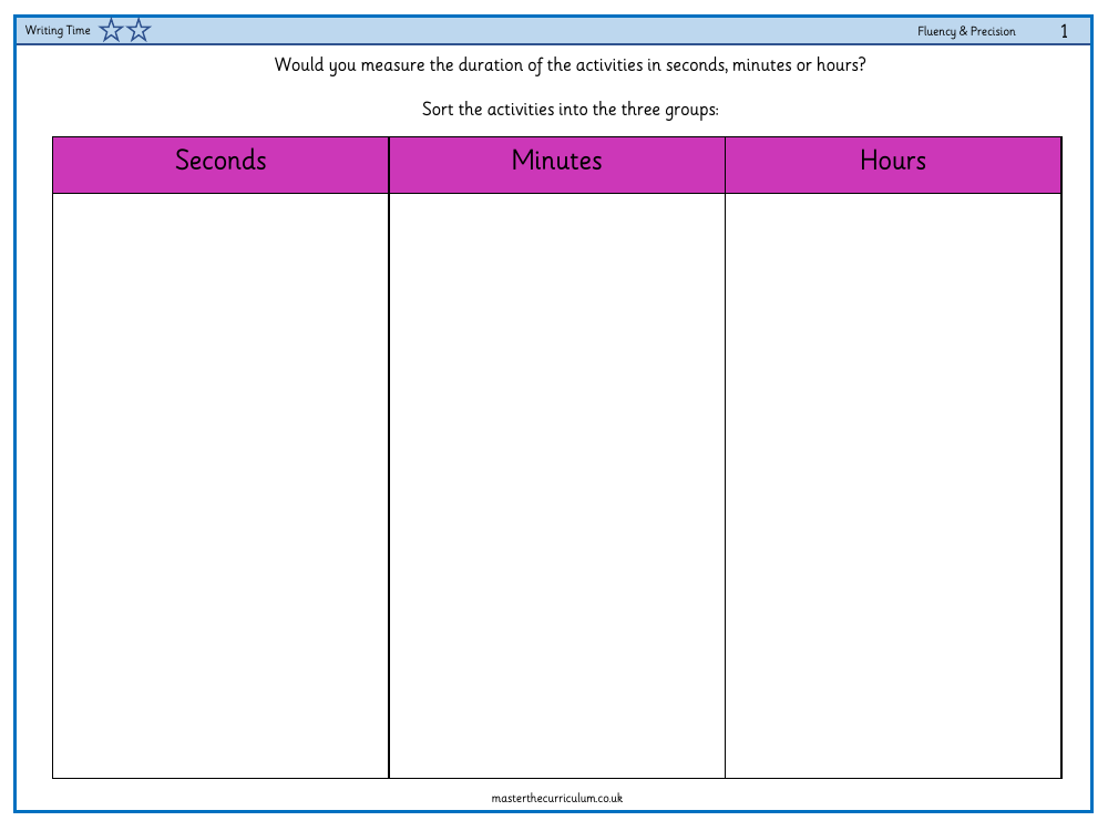 Time - Writing time - Worksheet