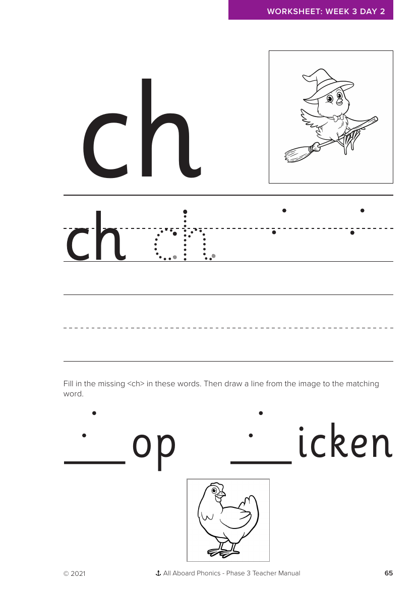 Week 3, lesson 2 "ch" letter formation activity - Phonics Phase 3 - Worksheet