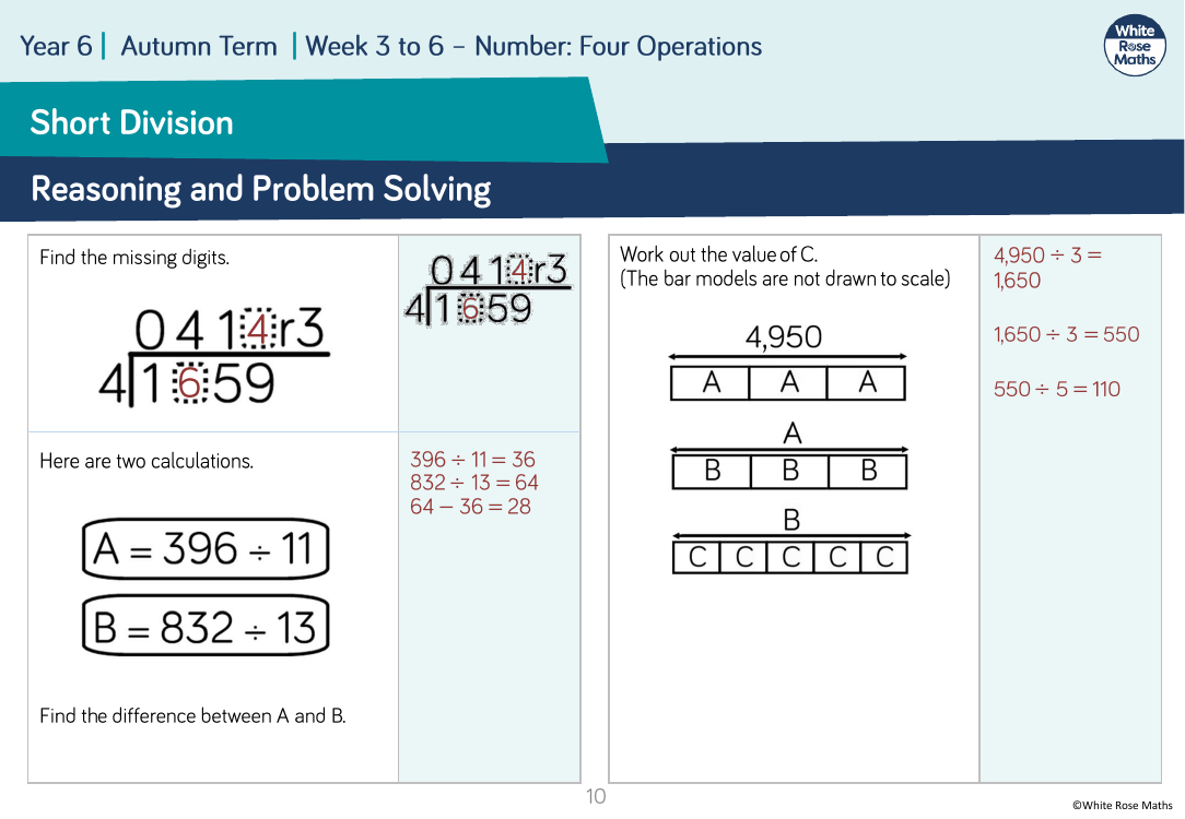 short division year 6 reasoning and problem solving