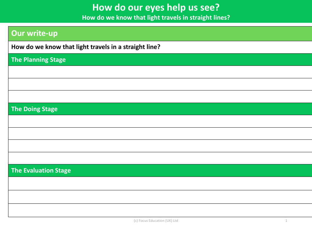 How we know light travels in a straight line? - Write up - Worksheet - Year 6