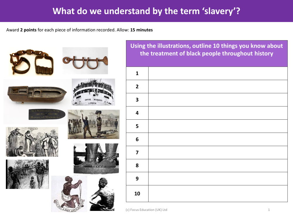10 Things you know about the treatment of Black people throughout history - Slavery - Year 5