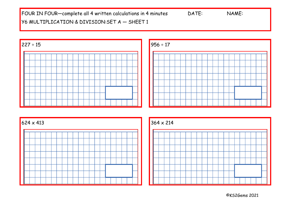 Four in Four - Multiplication and Division Set A