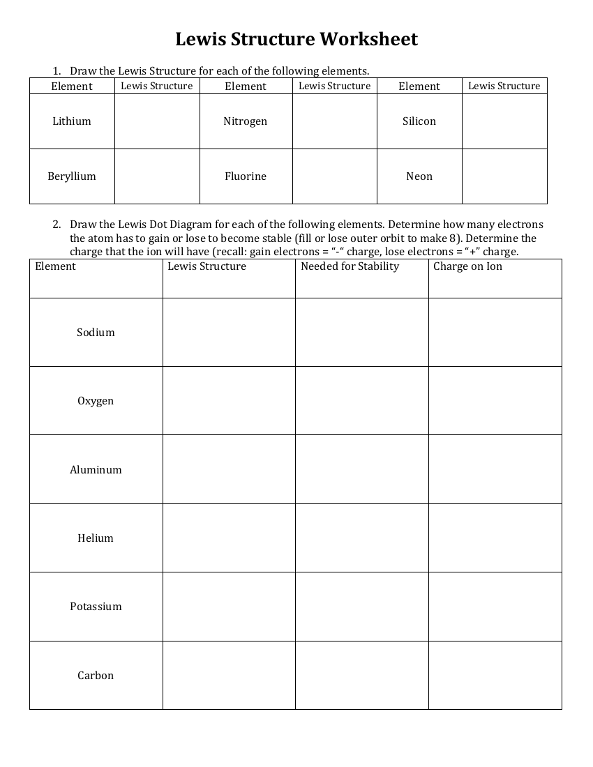 Lewis Structures - Worksheet