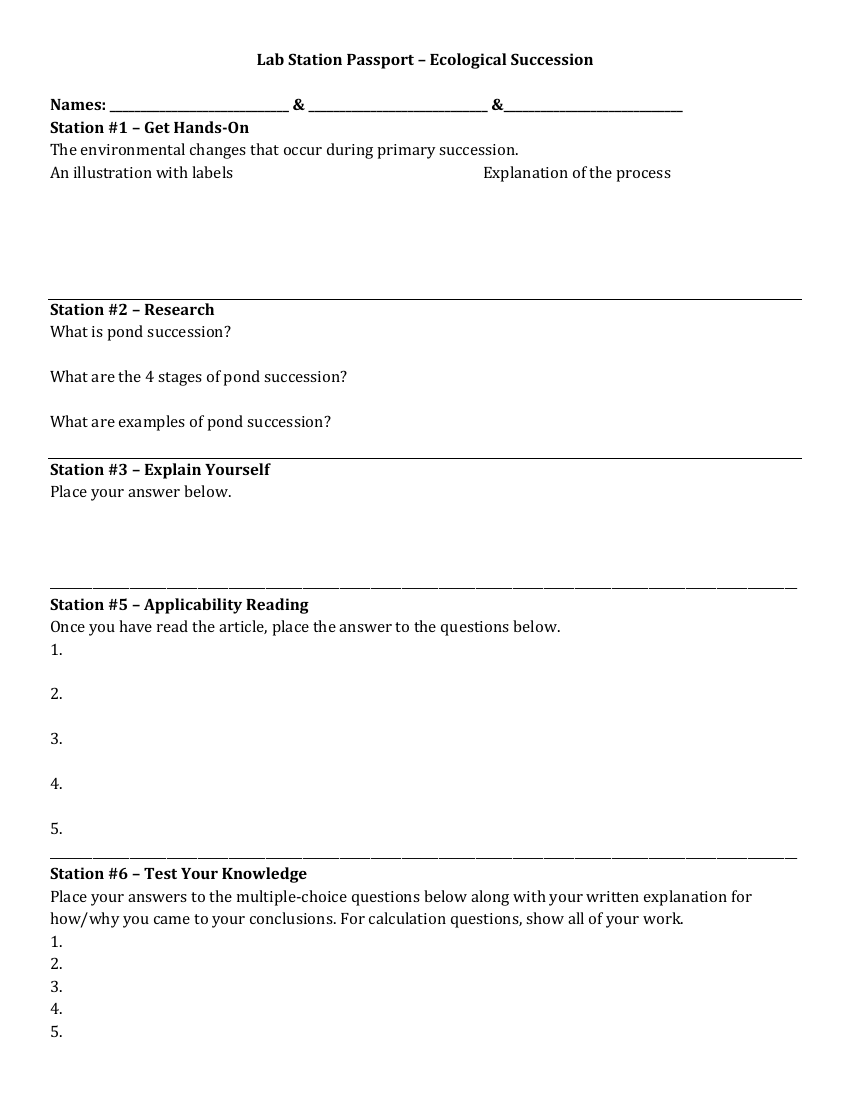 Ecological Succession - Lab Station Passport