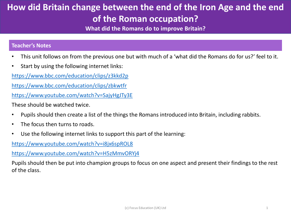 What did the Romans do to improve Britain? - Teacher notes
