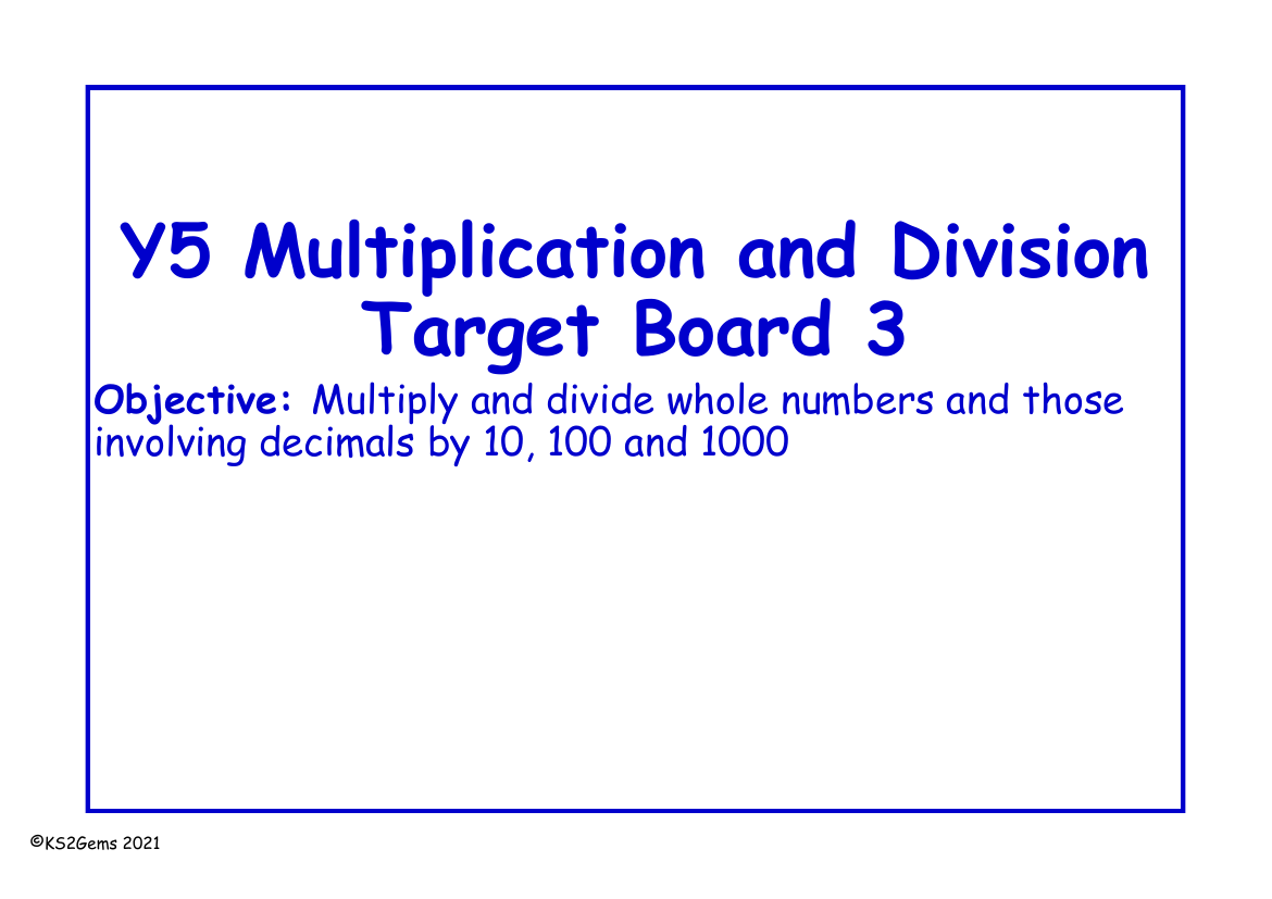 Multiplication and Division Target Board - Multiply and Divide by 10, 100 and 1000