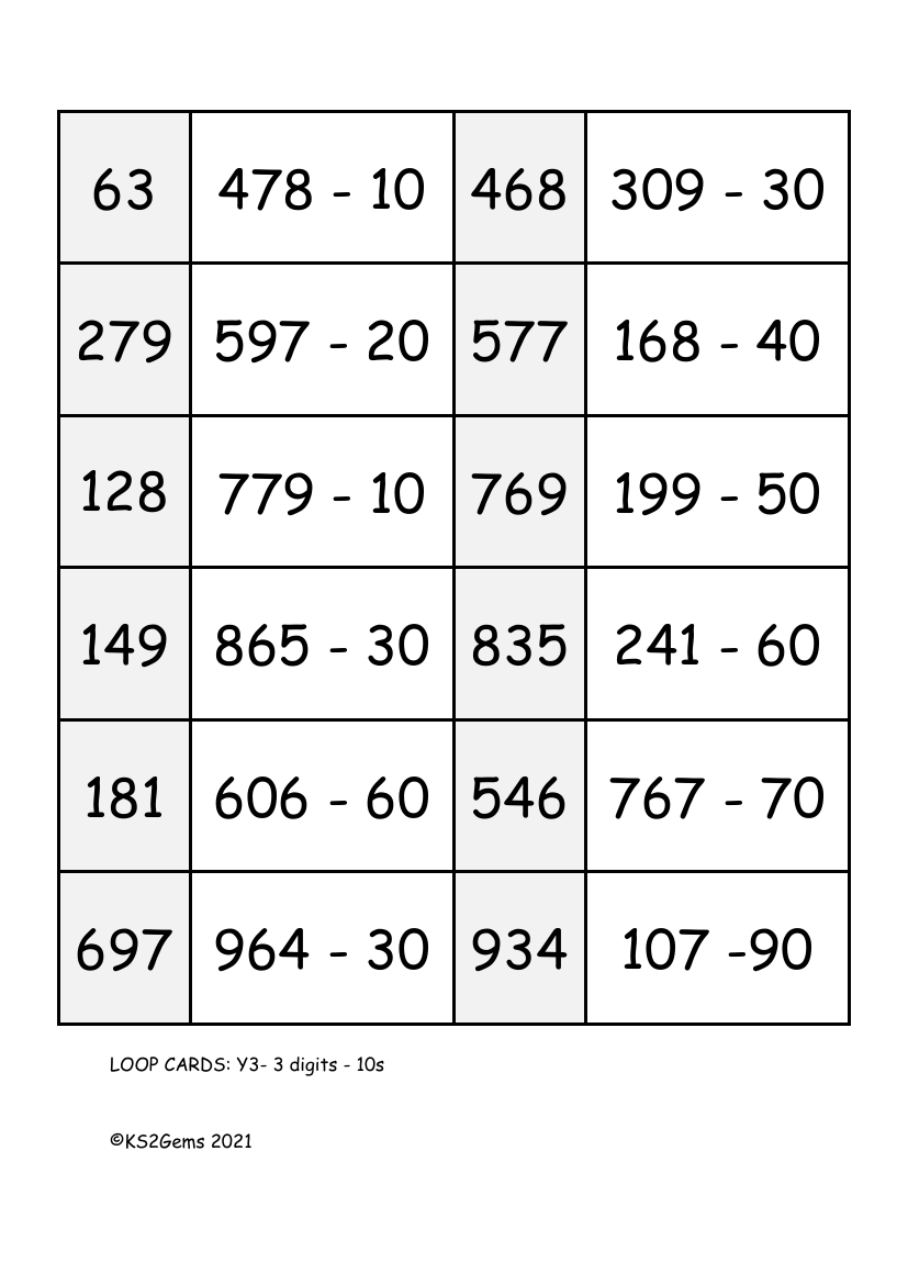 Loop Card Game - Subtract 10s