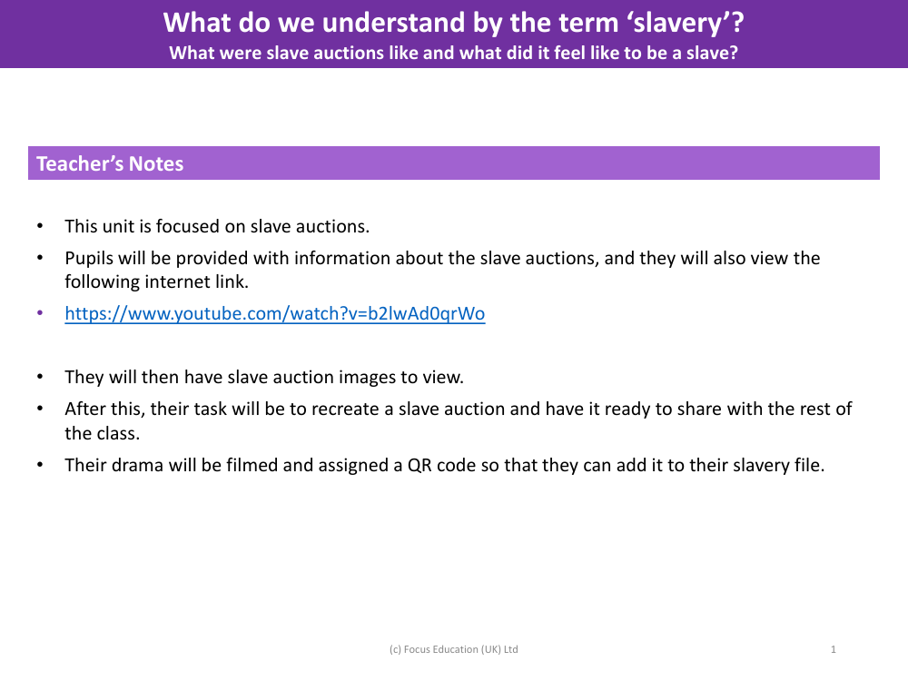 What were slave auctions like and what did it feel like to be a slave? - Teacher's Notes