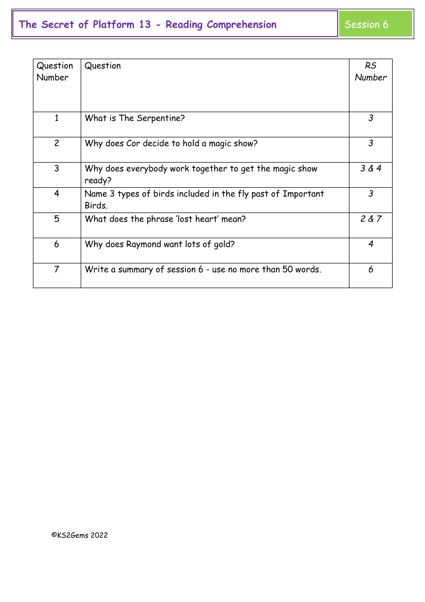 The Secret of Platform 13 - Session 6 - Reading Comprehension