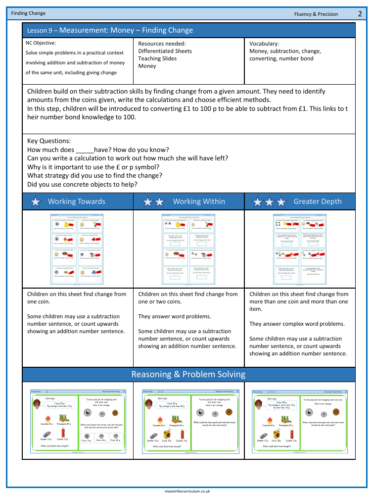 Money - Finding change - Worksheet