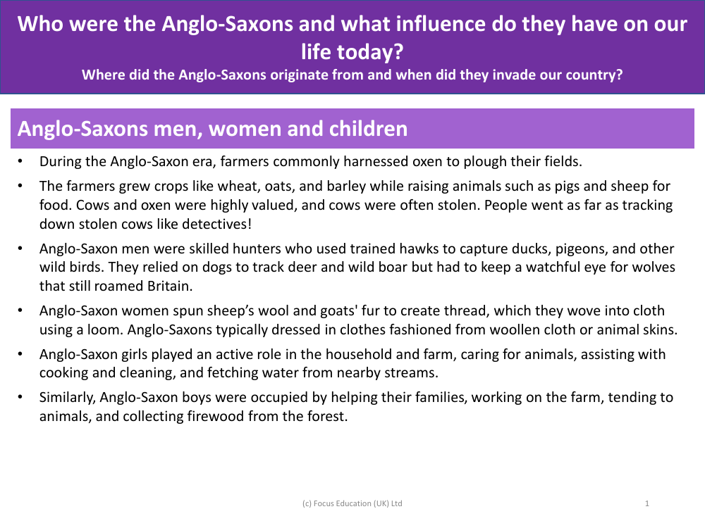 Anglo-Saxons Men, Women and Children - Anglo-Saxons - Year 5