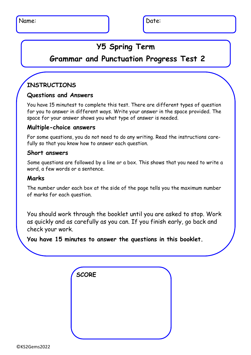 Spring Term Grammar and Punctuation Progress Test 2