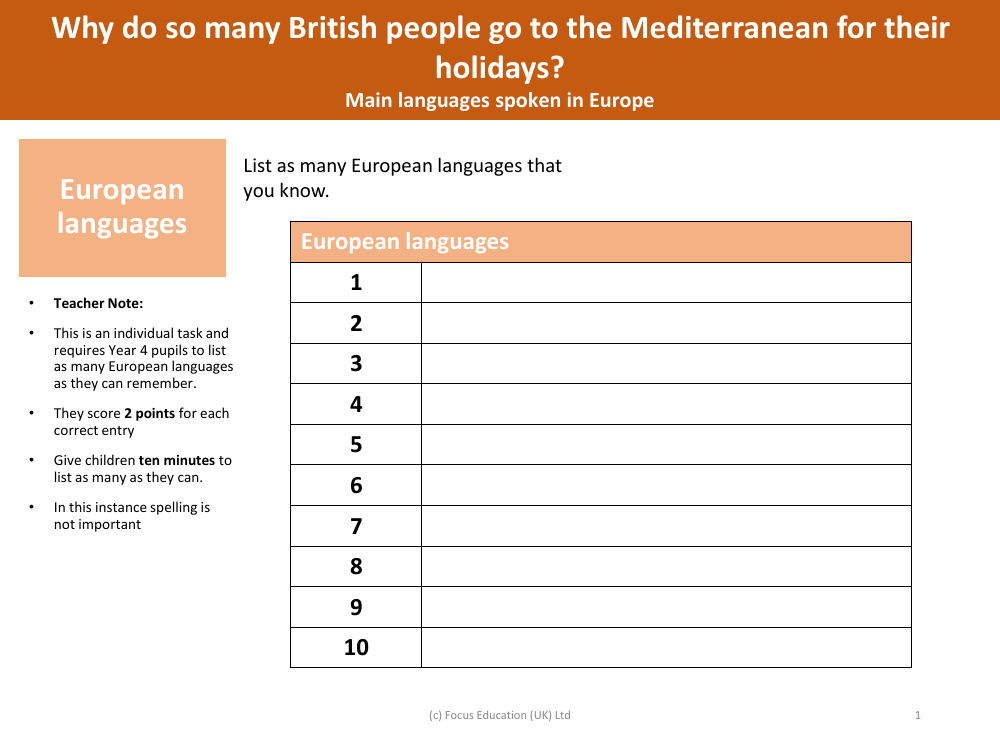 Mini quiz - European languages