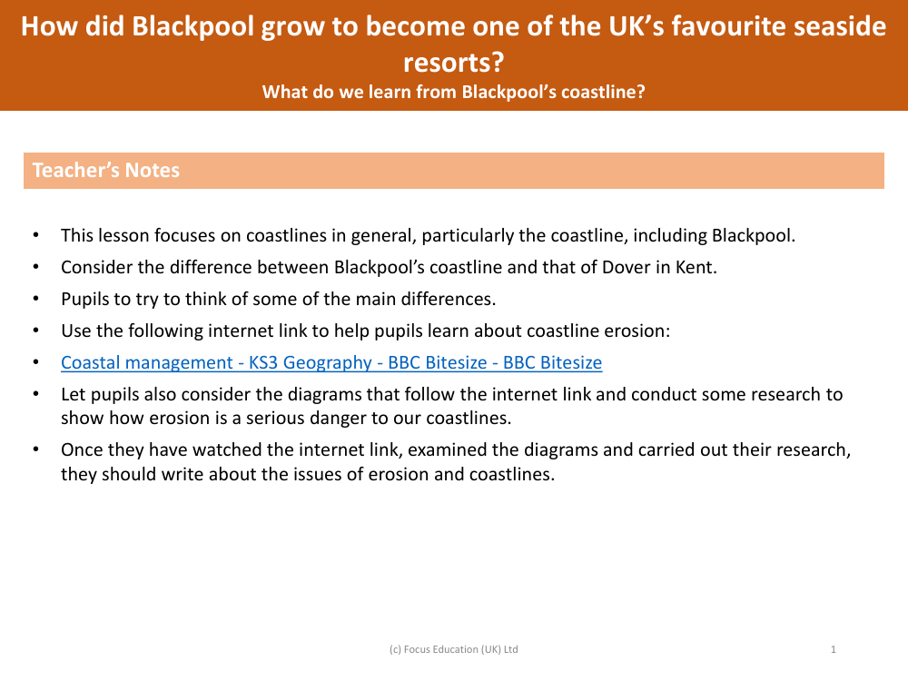 What do we learn from Blackpool's coastline? - Teacher's Notes