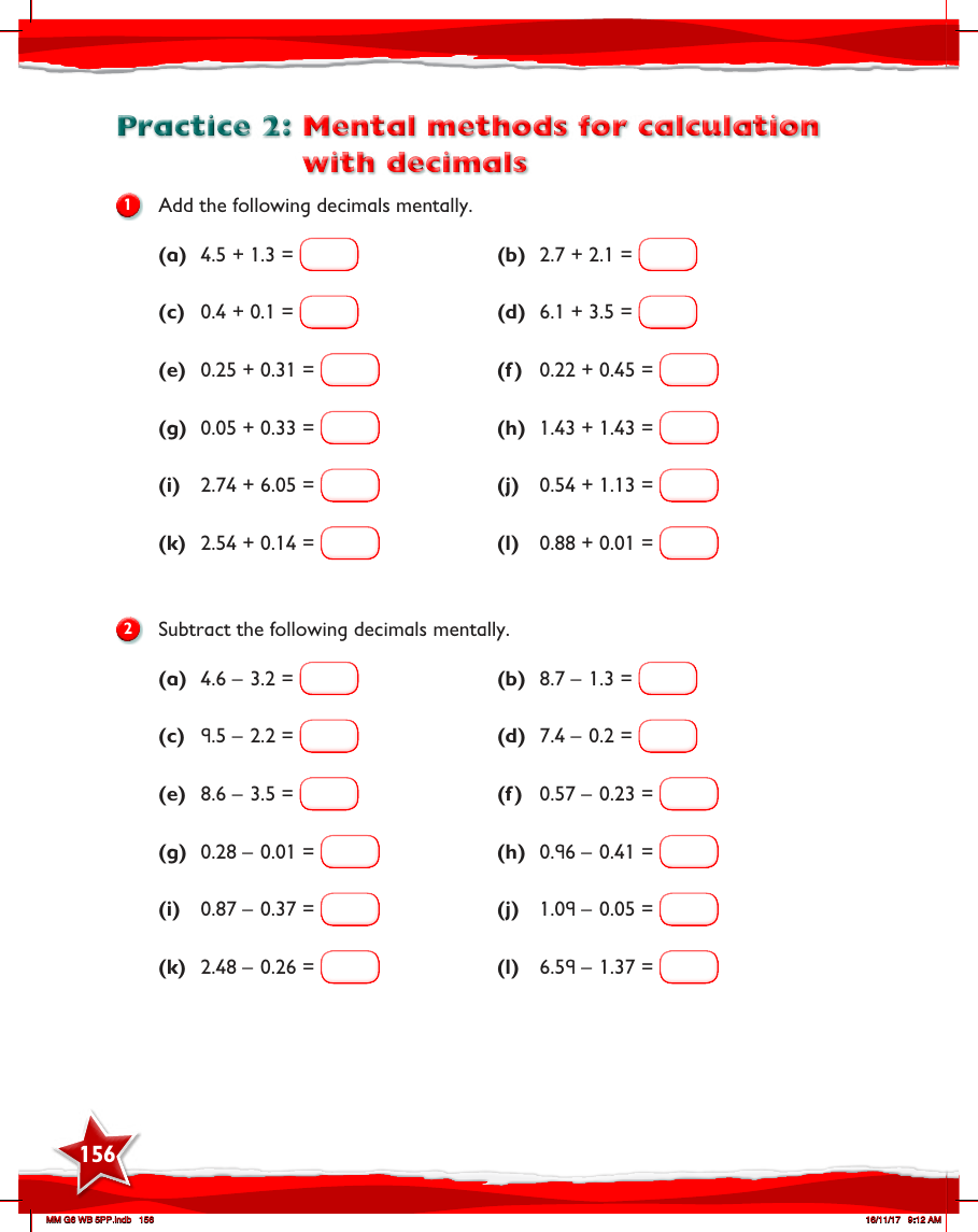 Max Maths, Year 6, Work Book, Mental methods for calculation with decimals