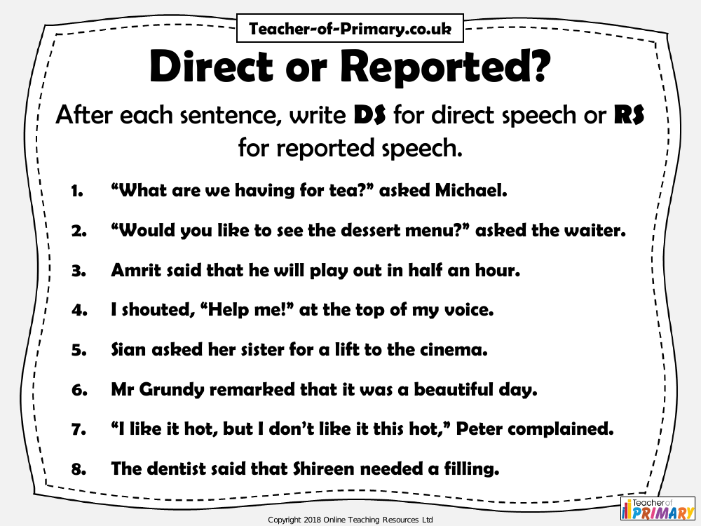 Direct and Reported Speech - Worksheet