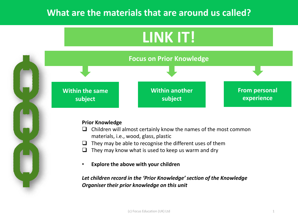 Link it! Prior knowledge - Materials - Year 1