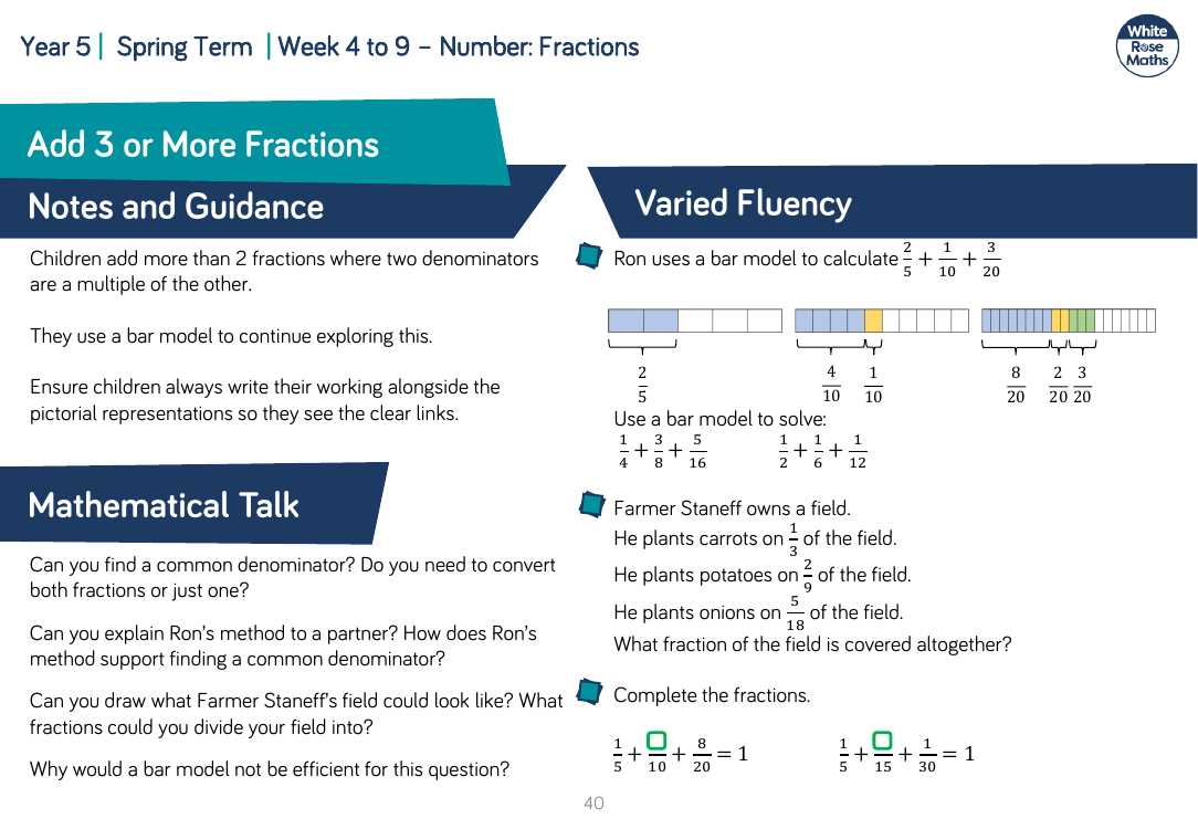 Add 3 or More Fractions: Varied Fluency
