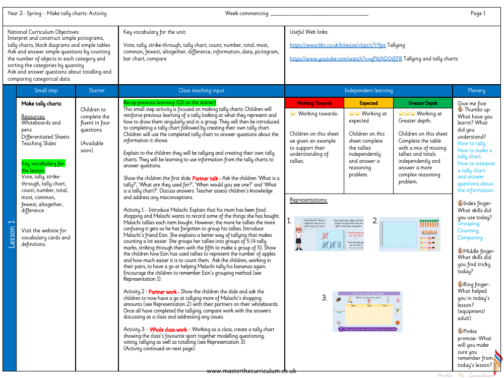 Statistics - Make tally charts - Planning