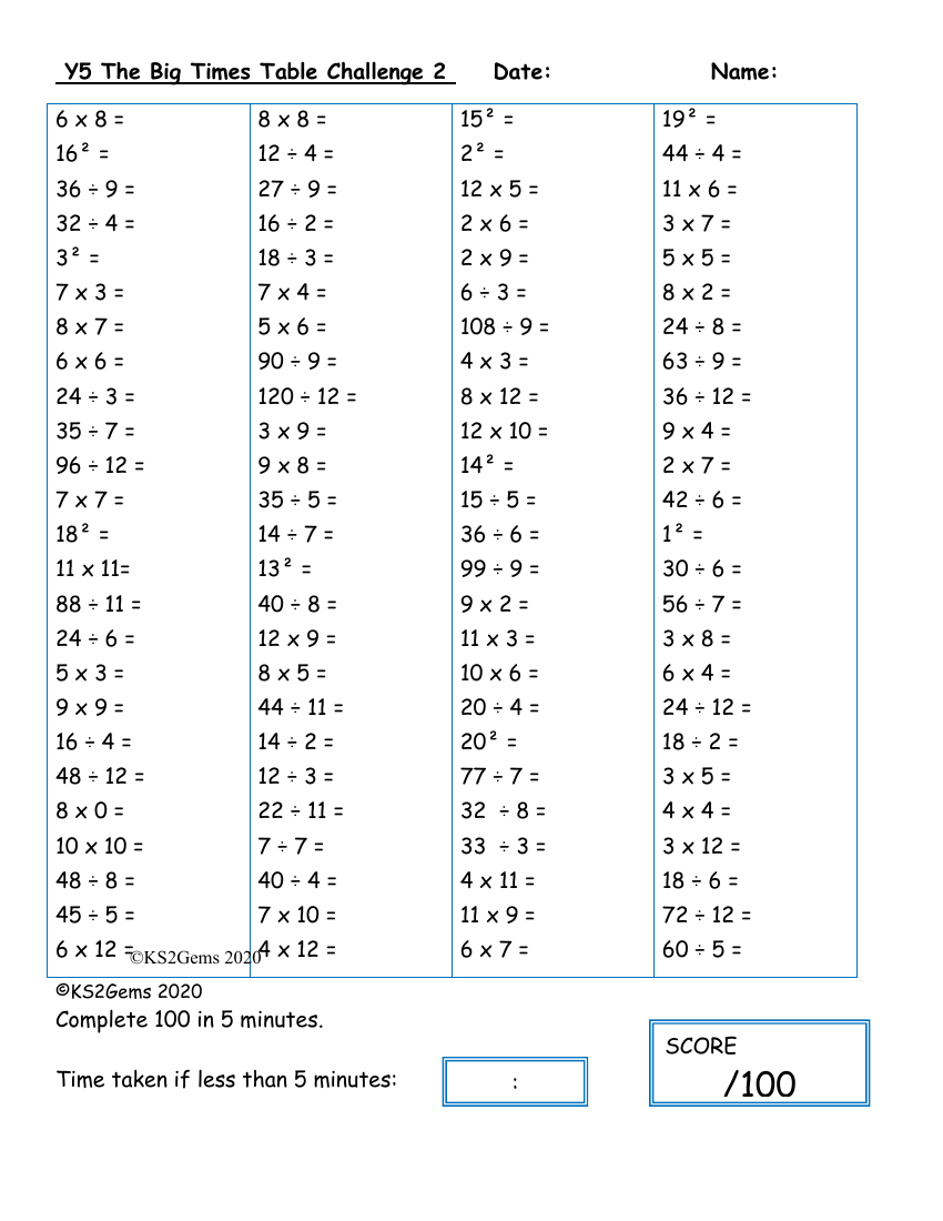 The Big Times Table Challenge 2