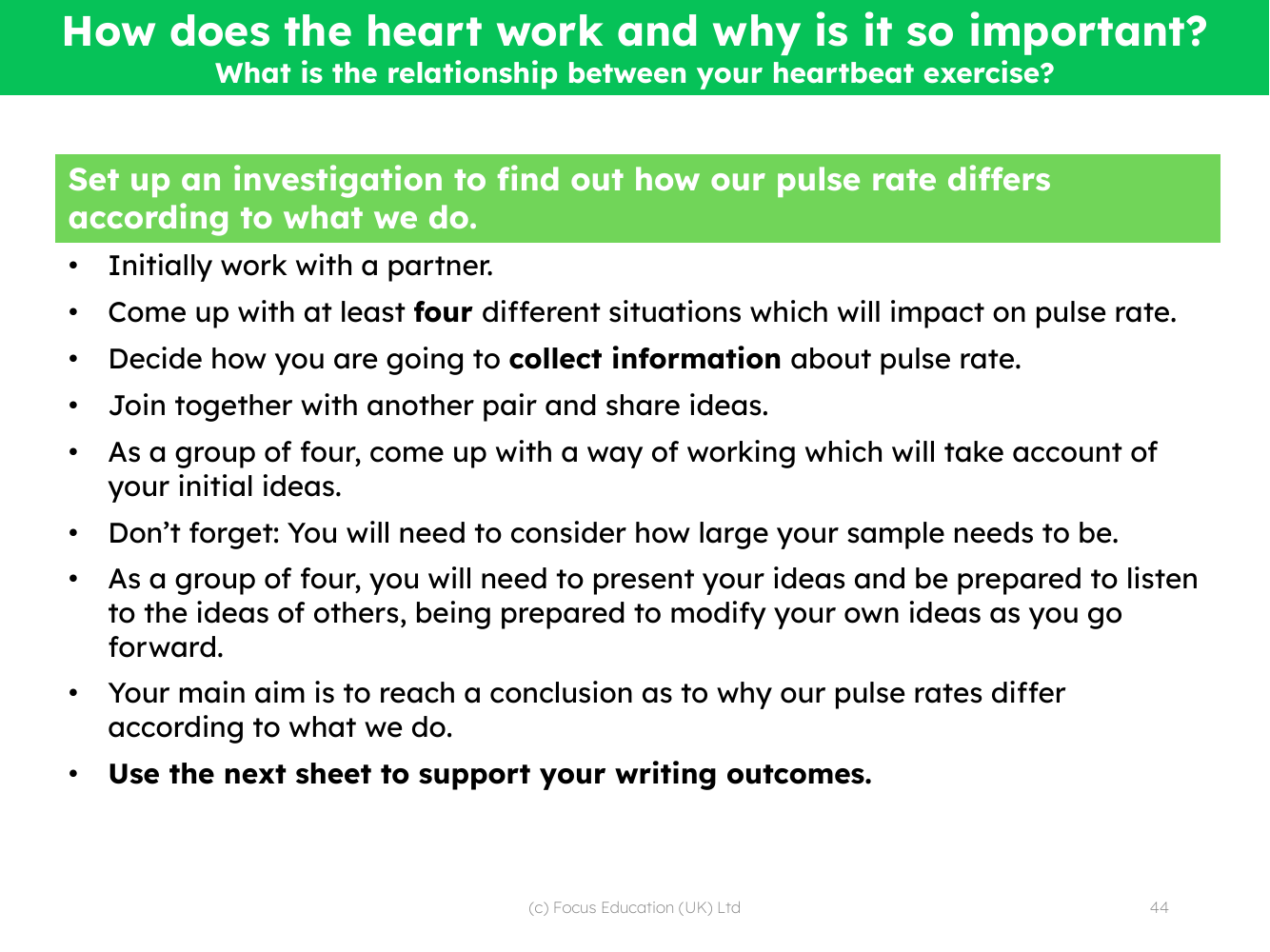 Pulse rates - Investigation instructions