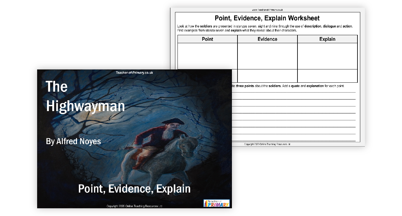 the-highwayman-lesson-5-point-evidence-explain-worksheet-english