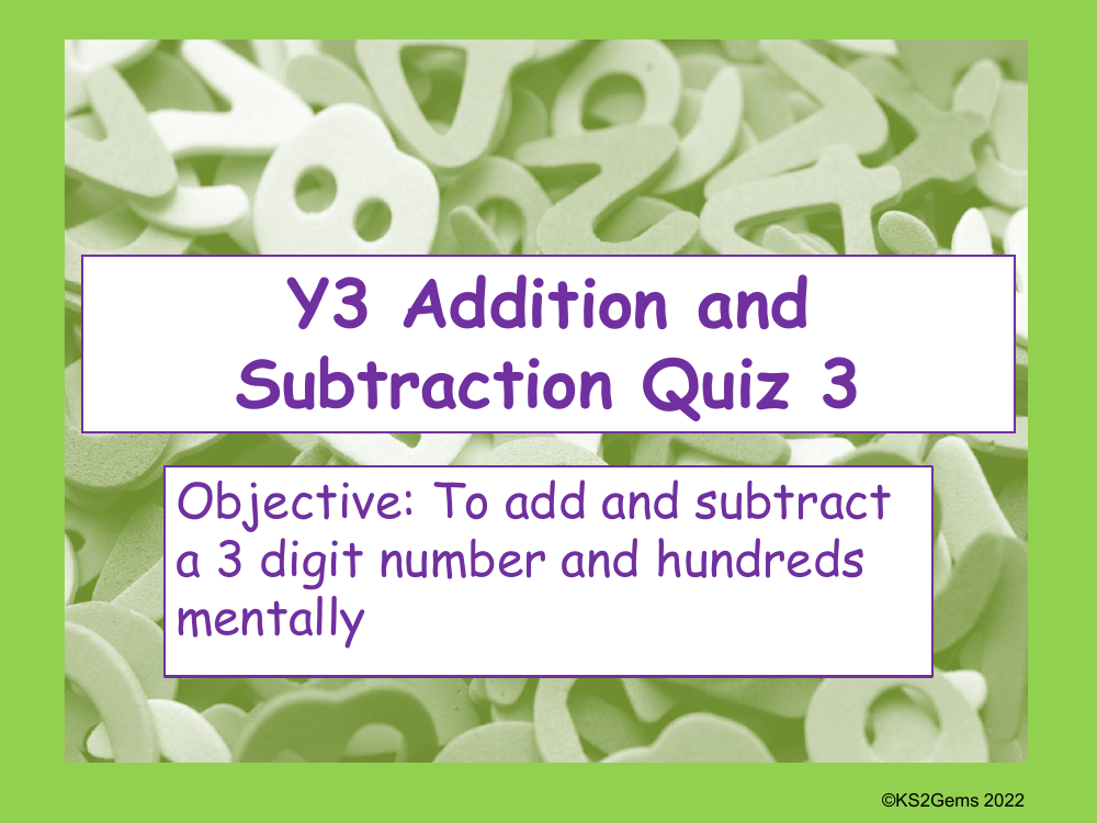 Addition and Subtract Quiz 3