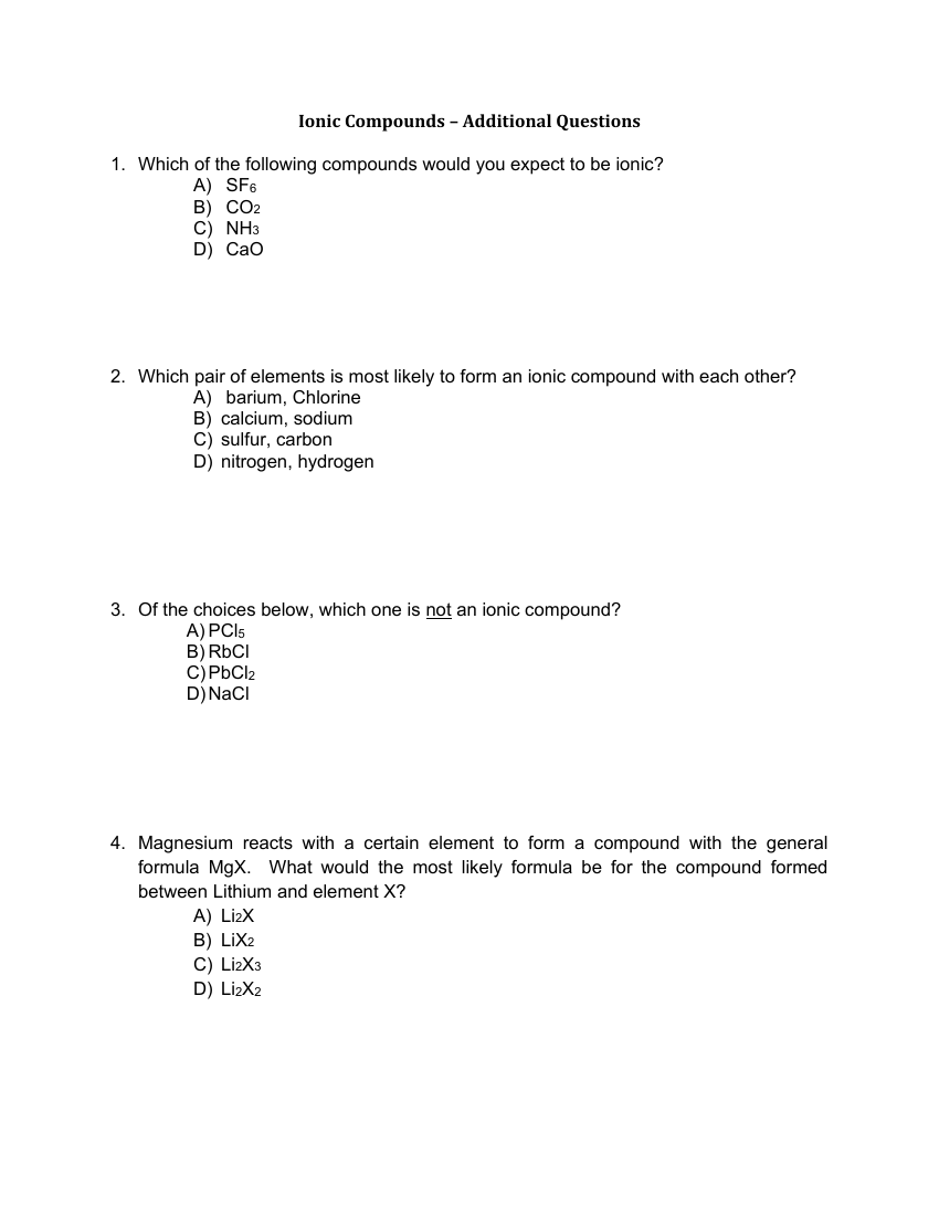 Ionic Compounds - Additional Questions