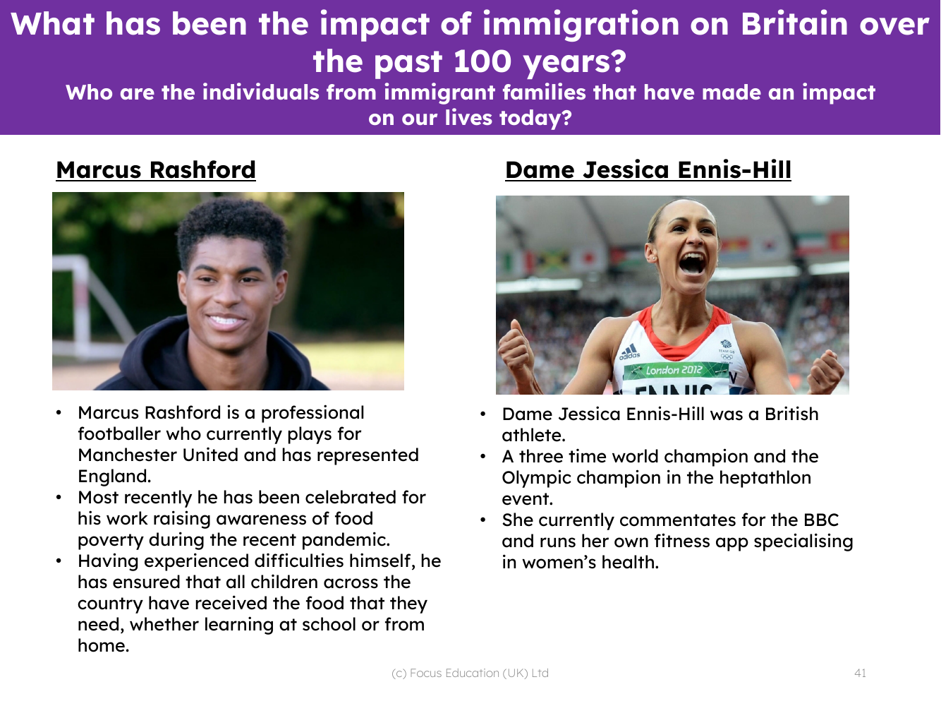 Marcus Rashford and Dame Jessica Ennis-Hill - Info sheet