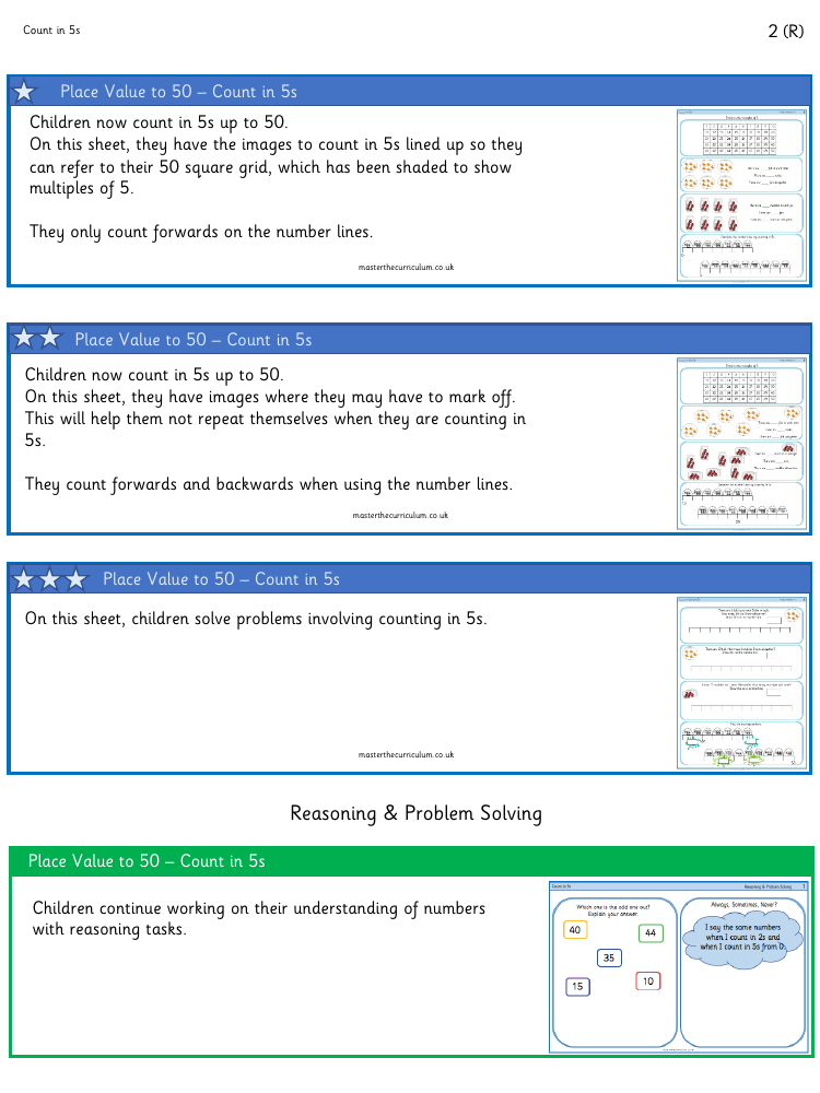 Place value - Counting in 5s - Worksheet