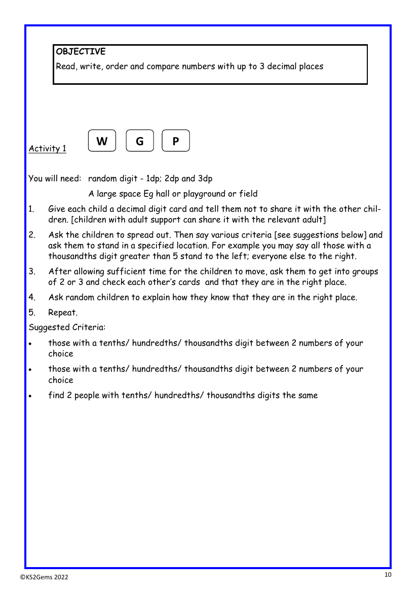 Order and compare numbers with 3dp worksheet