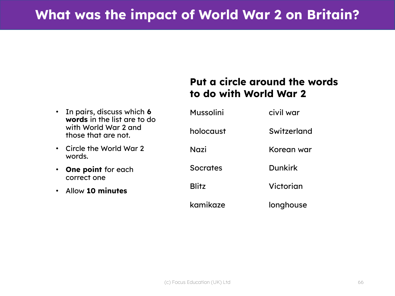 Word sorts - World War 2