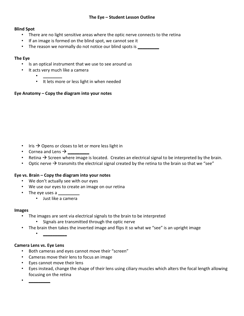 The Human Eye - Student Lesson Outline