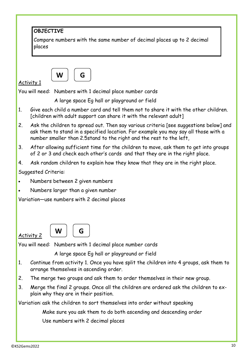 Comparing numbers with 2dp worksheet