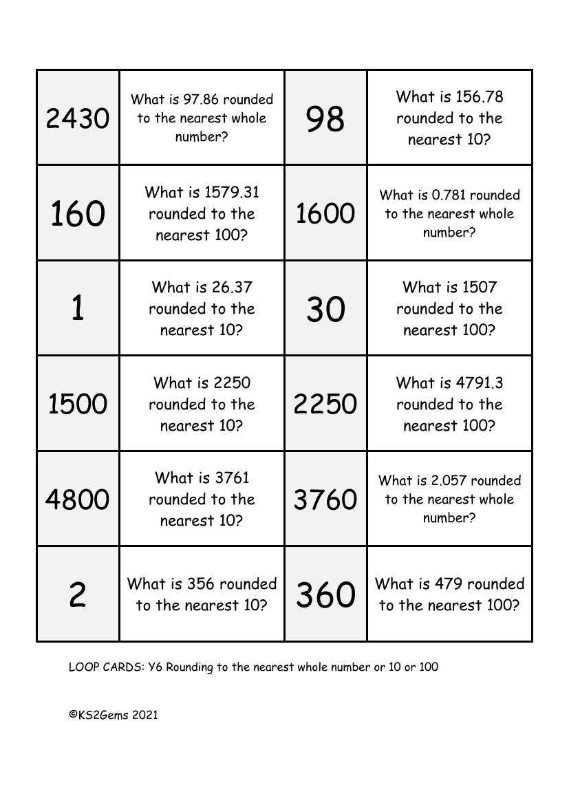 Loop Card Game - Rounding to the nearest whole number or 10 or 100