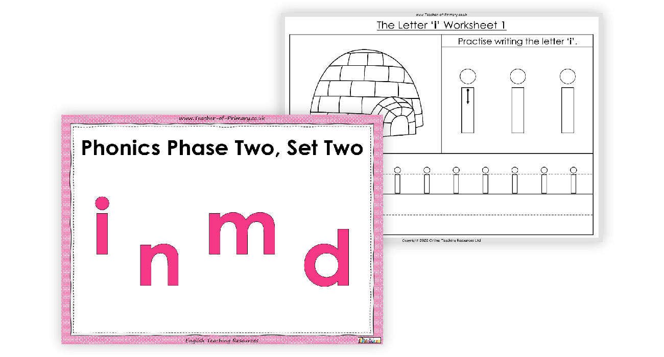 Phonics Phase 2, Set 2 - i, n, m, d - English Teaching PowerPoint withs
