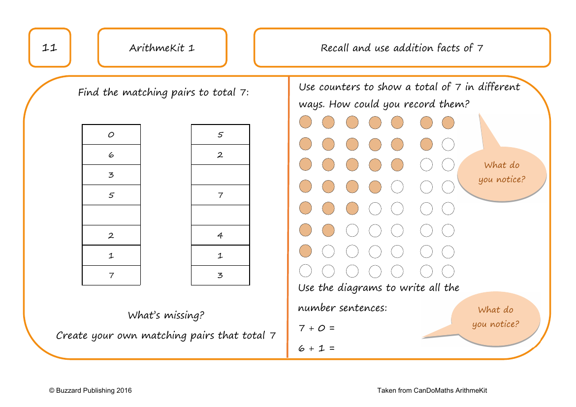 Recall and use addition facts of 7